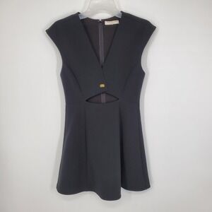 Women's Halston Heritage Black Cap Sleeve Turn Lock Cut Out Mini Dress Size 2 B6